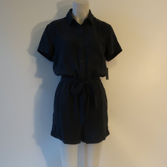 NWT Womens Bella Dahl Rnavyr Navy Blue Tencel Rolled Hem Utility Romper Shorts S - Picture 3 of 12